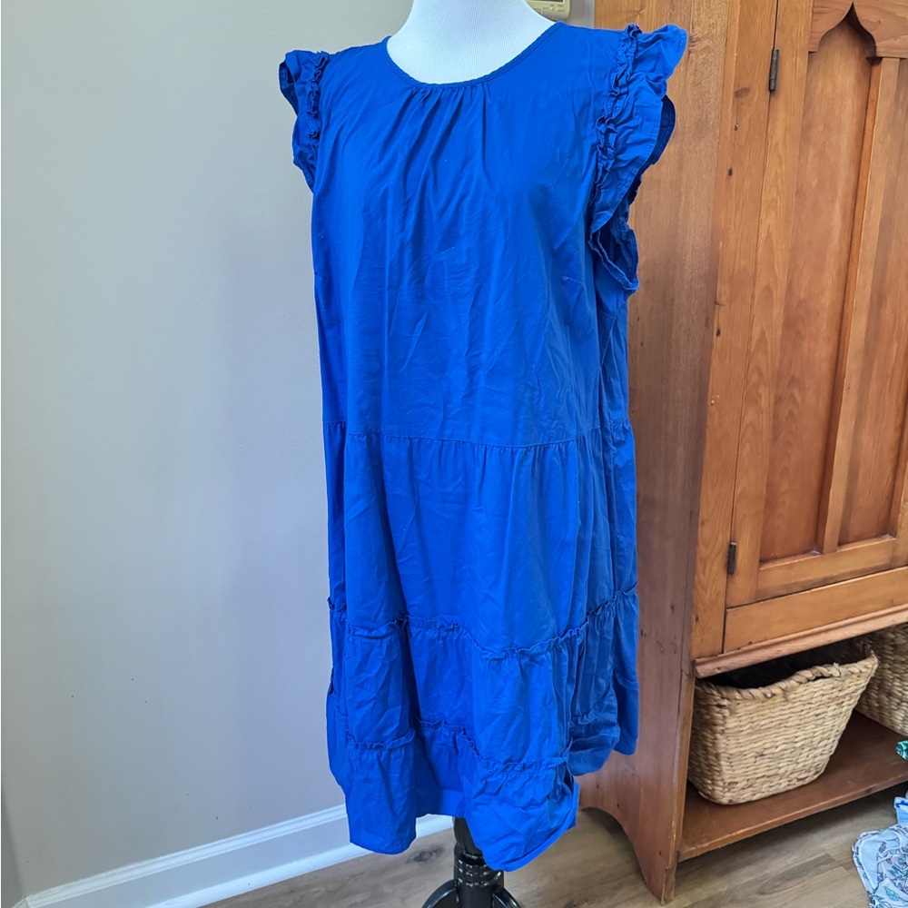 LOFT Blue Ruffle Sleeve Dress